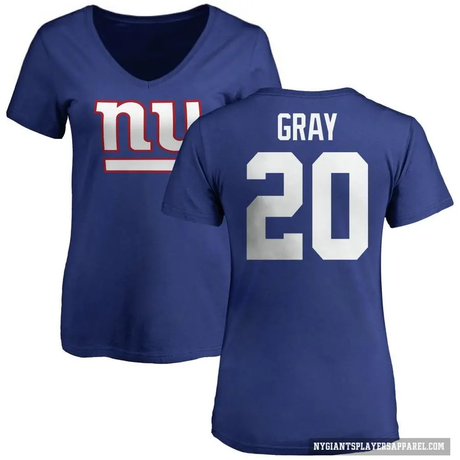 Women's ＃20 Eric Gray New York Giants Gray Logo Slim Fit T-Shirt Royal