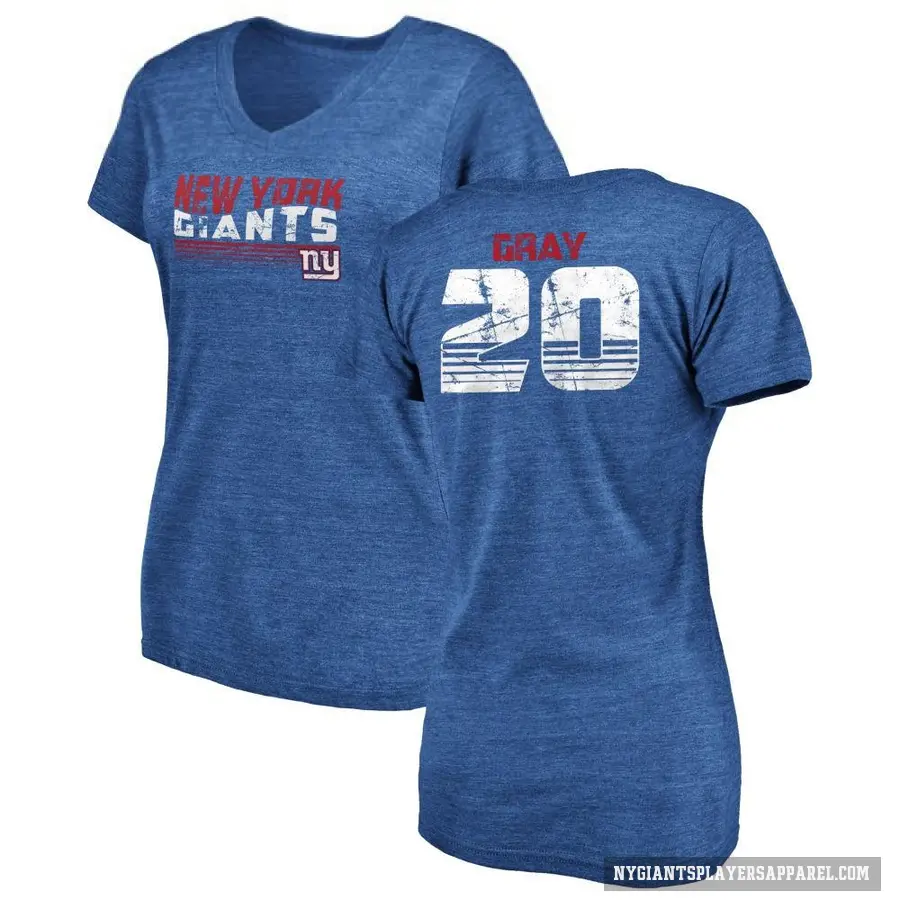Women's ＃20 Eric Gray New York Giants Gray Retro V-Neck T-Shirt Royal