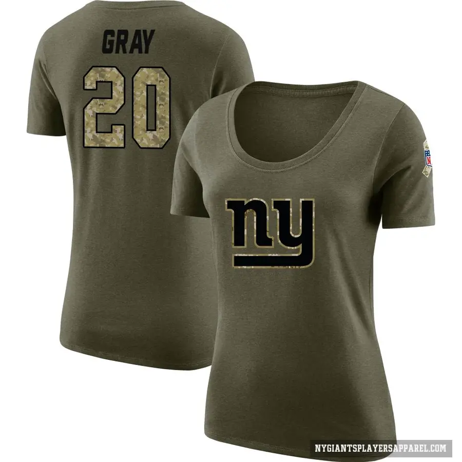 Women's ＃20 Eric Gray New York Giants Gray Salute to Service Olive Scoop Neck T-Shirt