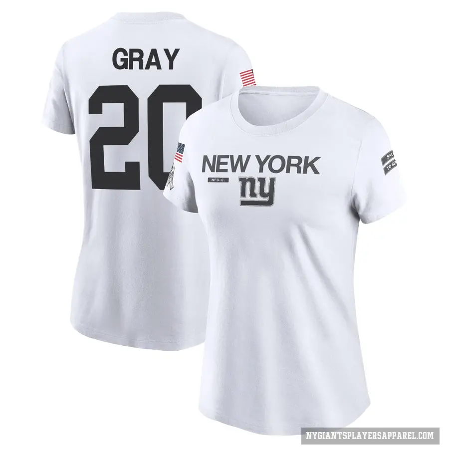 Women's ＃20 Eric Gray New York Giants White 2024 Salute to Service Performance T-Shirt