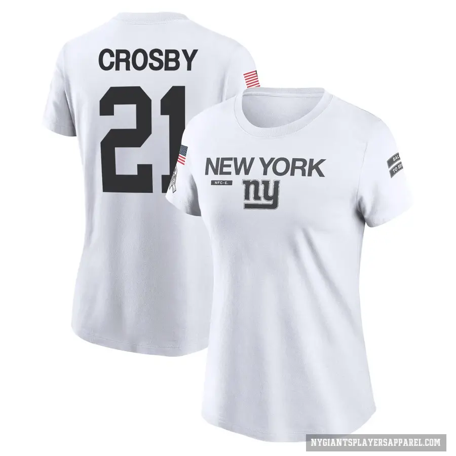 Women's ＃21 Mason Crosby New York Giants White 2024 Salute to Service Performance T-Shirt