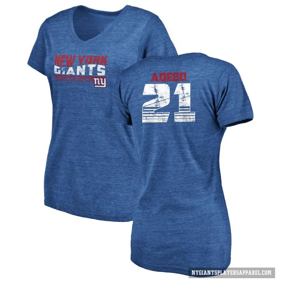 Women's ＃21 Paulson Adebo New York Giants Royal Retro V-Neck T-Shirt