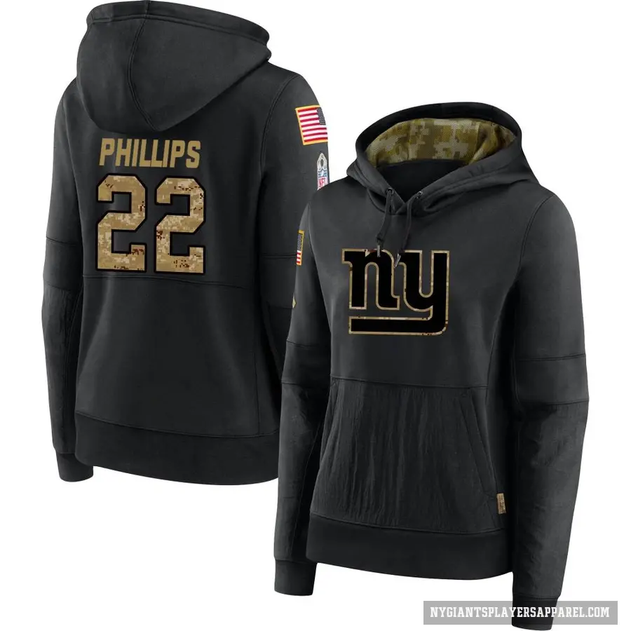 Women's ＃22 Dru Phillips New York Giants Black 2020 Salute to Service Sideline Performance Pullover Hoodie