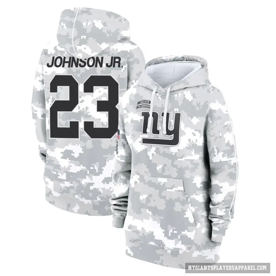 Women's ＃23 Anthony Johnson Jr. New York Giants Arctic Camo 2024 Salute to Service Club Fleece Pullover Hoodie
