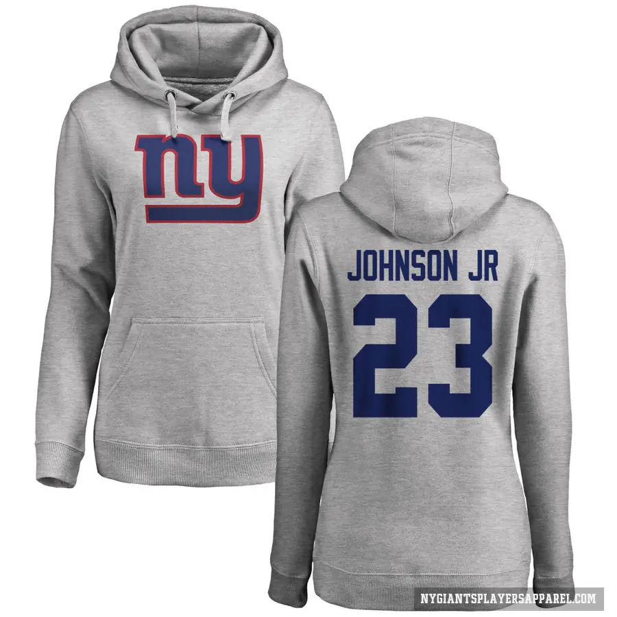Women's ＃23 Anthony Johnson Jr. New York Giants Pro Line Ash Name & Number Logo Pullover Hoodie