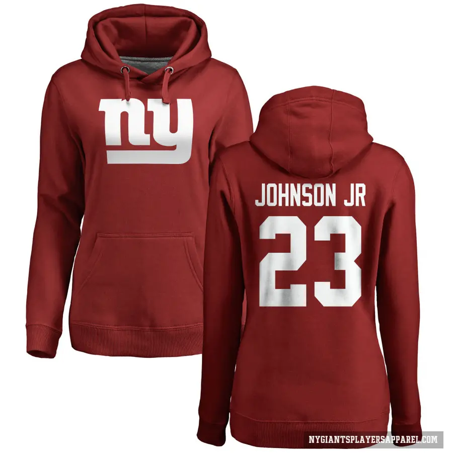 Women's ＃23 Anthony Johnson Jr. New York Giants Red Pro Line Name & Number Logo Pullover Hoodie