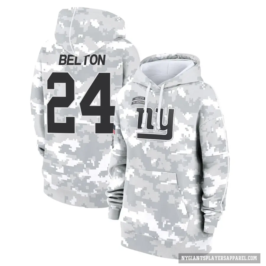 Women's ＃24 Dane Belton New York Giants Arctic Camo 2024 Salute to Service Club Fleece Pullover Hoodie