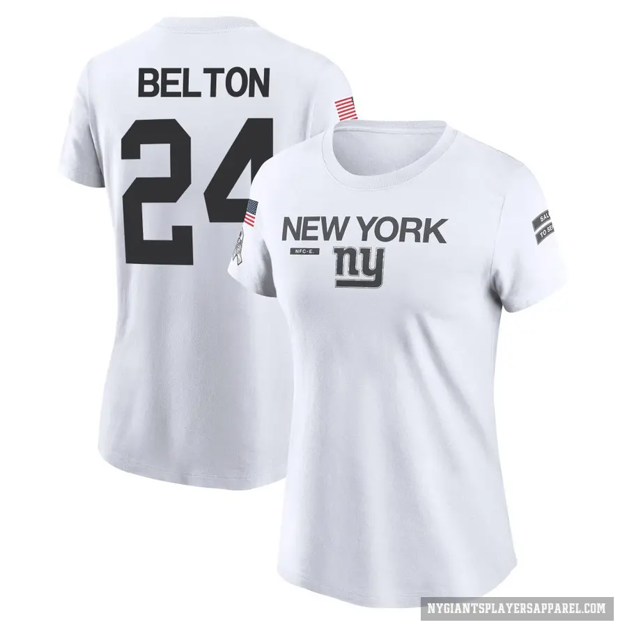 Women's ＃24 Dane Belton New York Giants White 2024 Salute to Service Performance T-Shirt