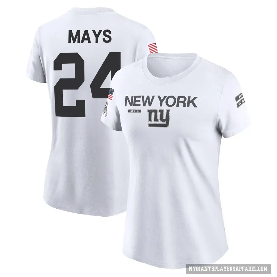 Women's ＃24 Willie Mays New York Giants White 2024 Salute to Service Performance T-Shirt