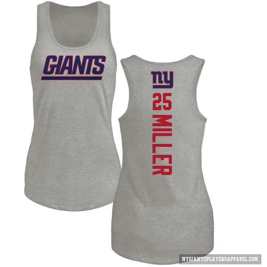 Women's ＃25 Dante Miller New York Giants Ash Backer Tank Top