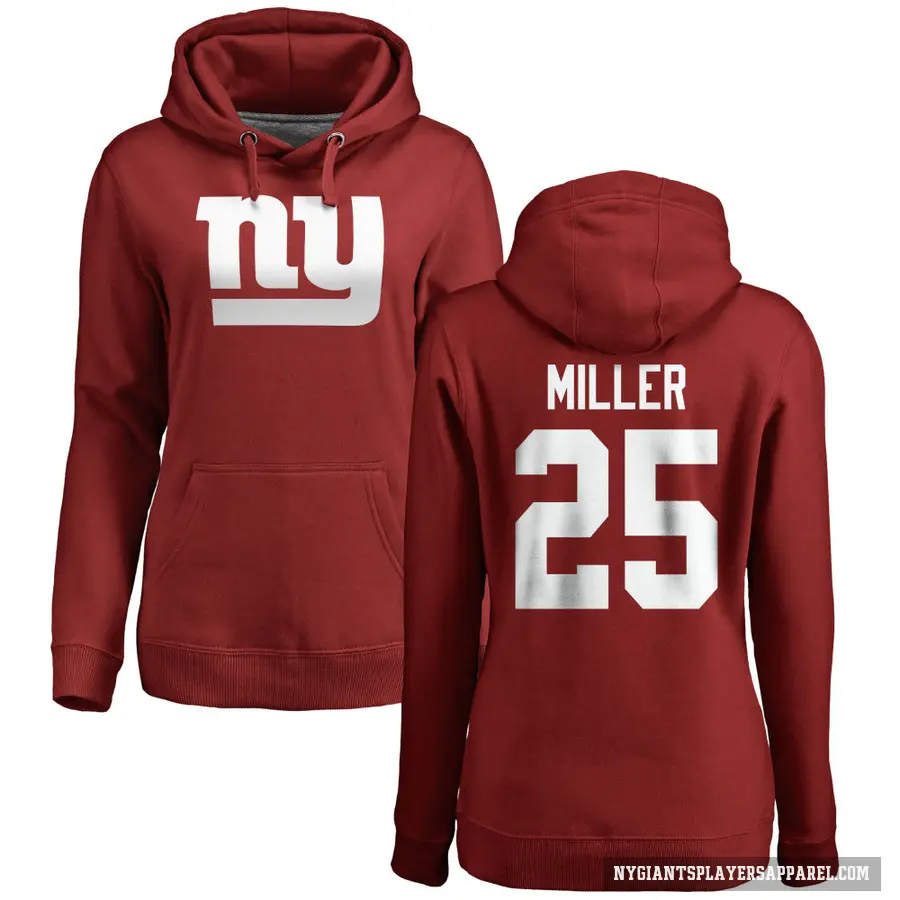 Women's ＃25 Dante Miller New York Giants Red Pro Line Name & Number Logo Pullover Hoodie