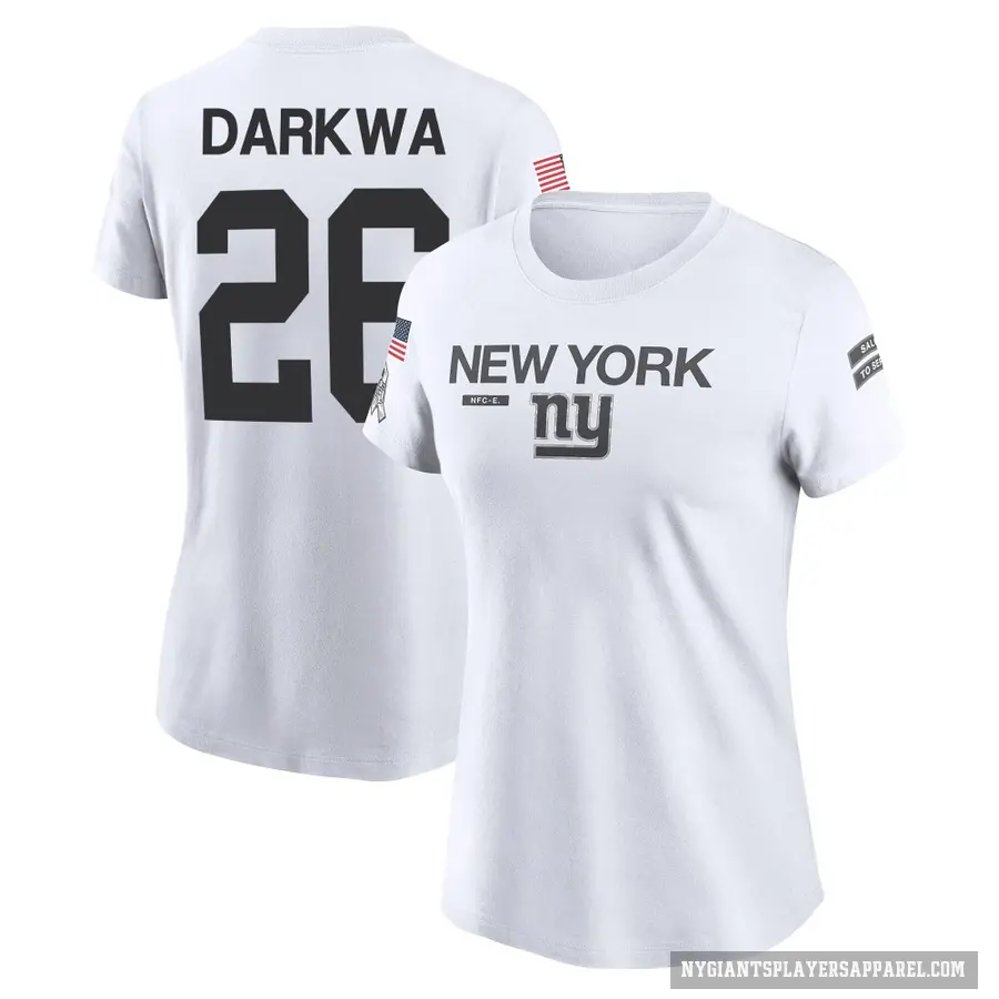 Women's ＃26 Orleans Darkwa New York Giants White 2024 Salute to Service Performance T-Shirt