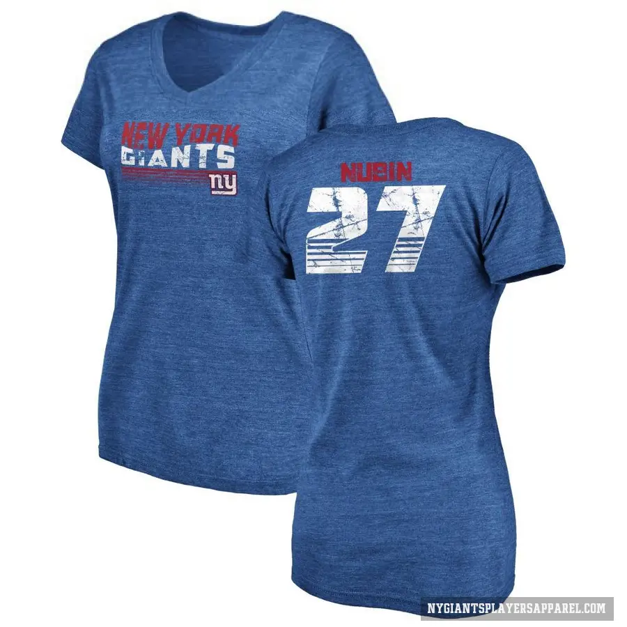 Women's ＃27 Tyler Nubin New York Giants Royal Retro V-Neck T-Shirt