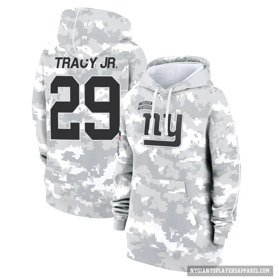 Women's ＃29 Tyrone Tracy Jr. New York Giants Arctic Camo 2024 Salute to Service Club Fleece Pullover Hoodie