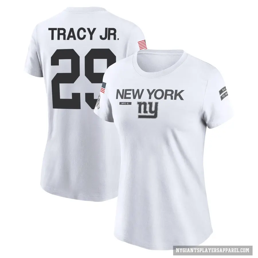 Women's ＃29 Tyrone Tracy Jr. New York Giants White 2024 Salute to Service Performance T-Shirt
