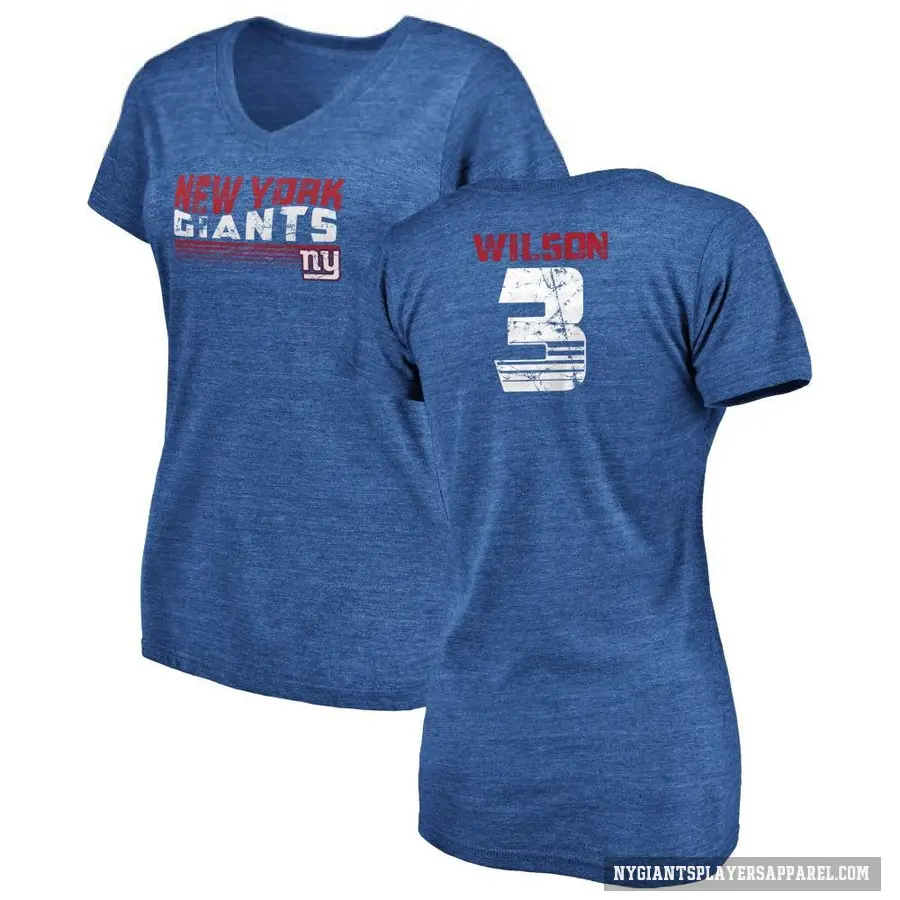 Women's ＃3 Russell Wilson New York Giants Royal Retro V-Neck T-Shirt
