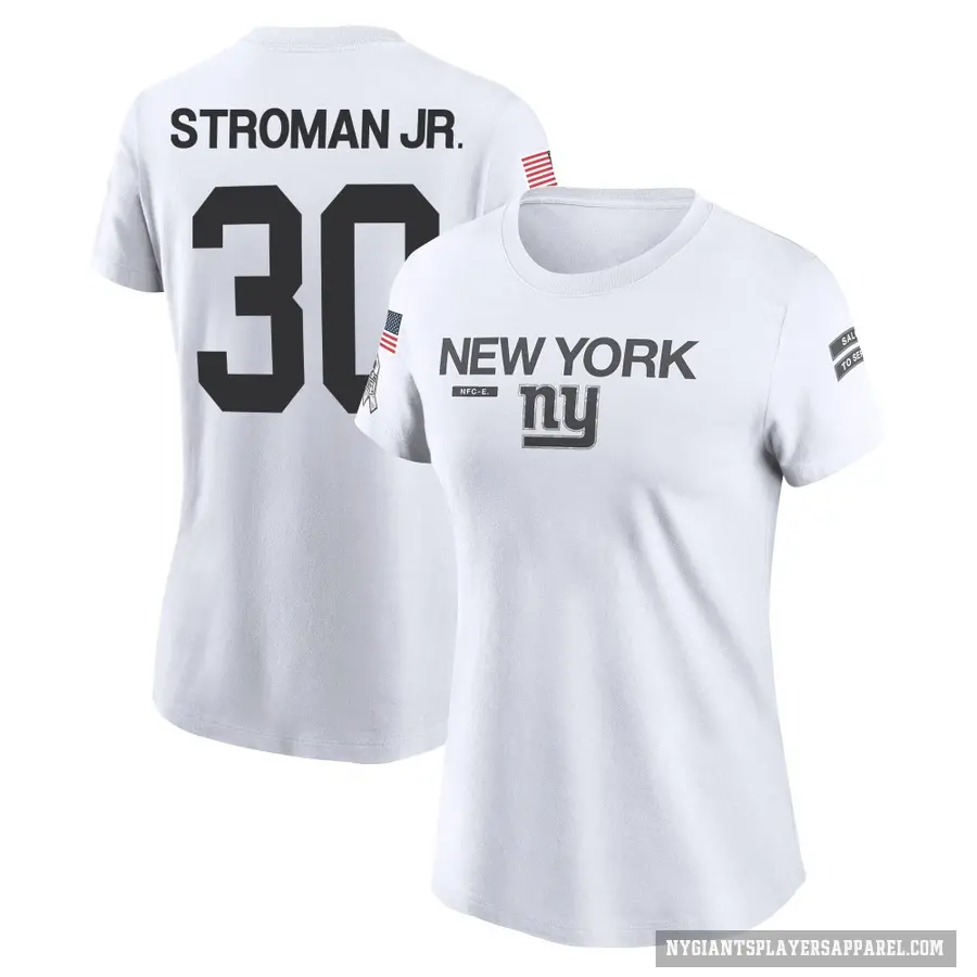 Women's ＃30 Greg Stroman Jr. New York Giants White 2024 Salute to Service Performance T-Shirt