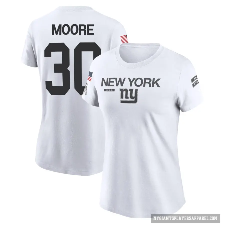 Women's ＃30 TJ Moore New York Giants White 2024 Salute to Service Performance T-Shirt