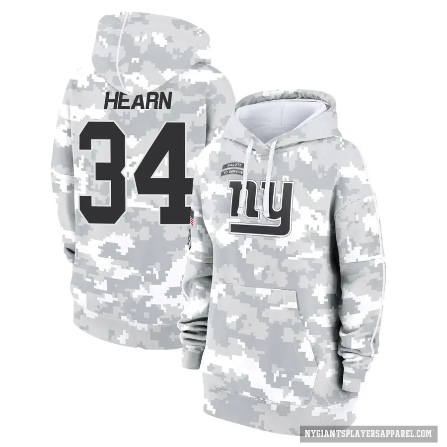 Women's ＃34 Azizi Hearn New York Giants Arctic Camo 2024 Salute to Service Club Fleece Pullover Hoodie
