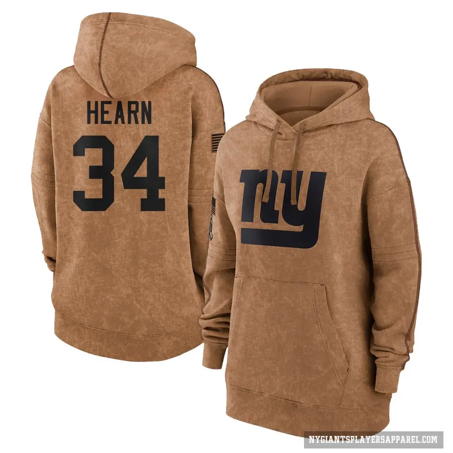 Women's ＃34 Azizi Hearn New York Giants Brown 2023 Salute To Service Pullover Hoodie