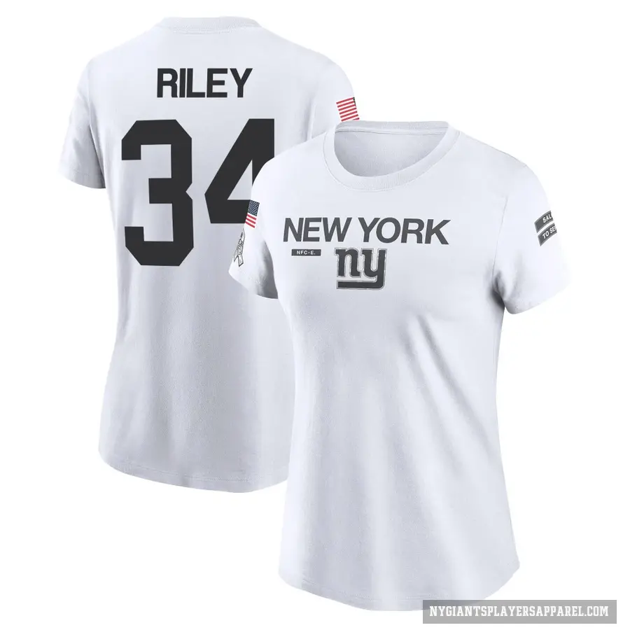 Women's ＃34 Elijah Riley New York Giants White 2024 Salute to Service Performance T-Shirt