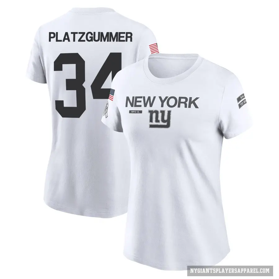 Women's ＃34 Sandro Platzgummer New York Giants White 2024 Salute to Service Performance T-Shirt