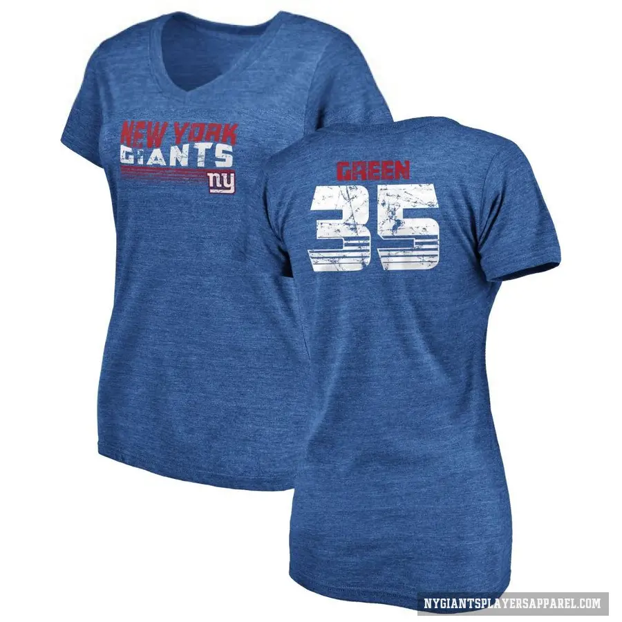 Women's ＃35 Art Green New York Giants Green Retro V-Neck T-Shirt Royal