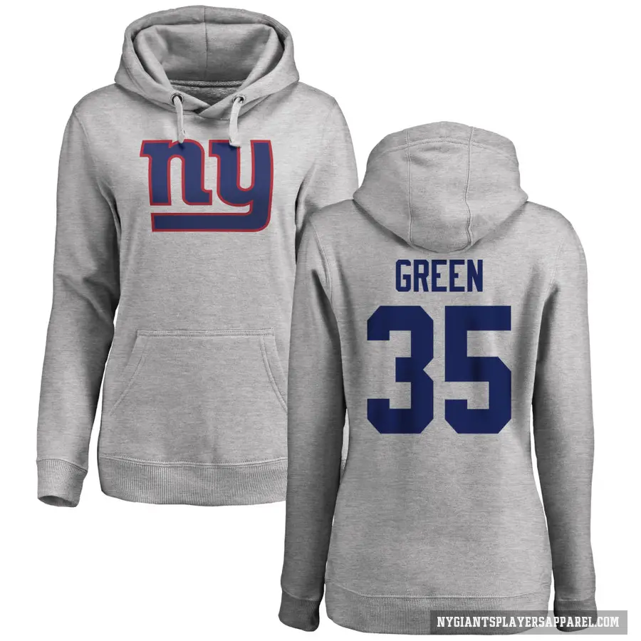 Women's ＃35 Art Green New York Giants Pro Line Ash Name & Number Logo Pullover Hoodie