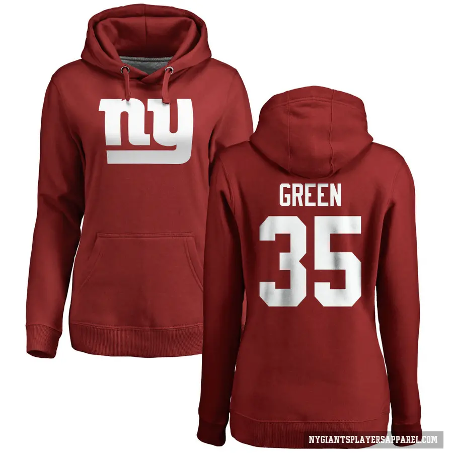 Women's ＃35 Art Green New York Giants Red Pro Line Name & Number Logo Pullover Hoodie