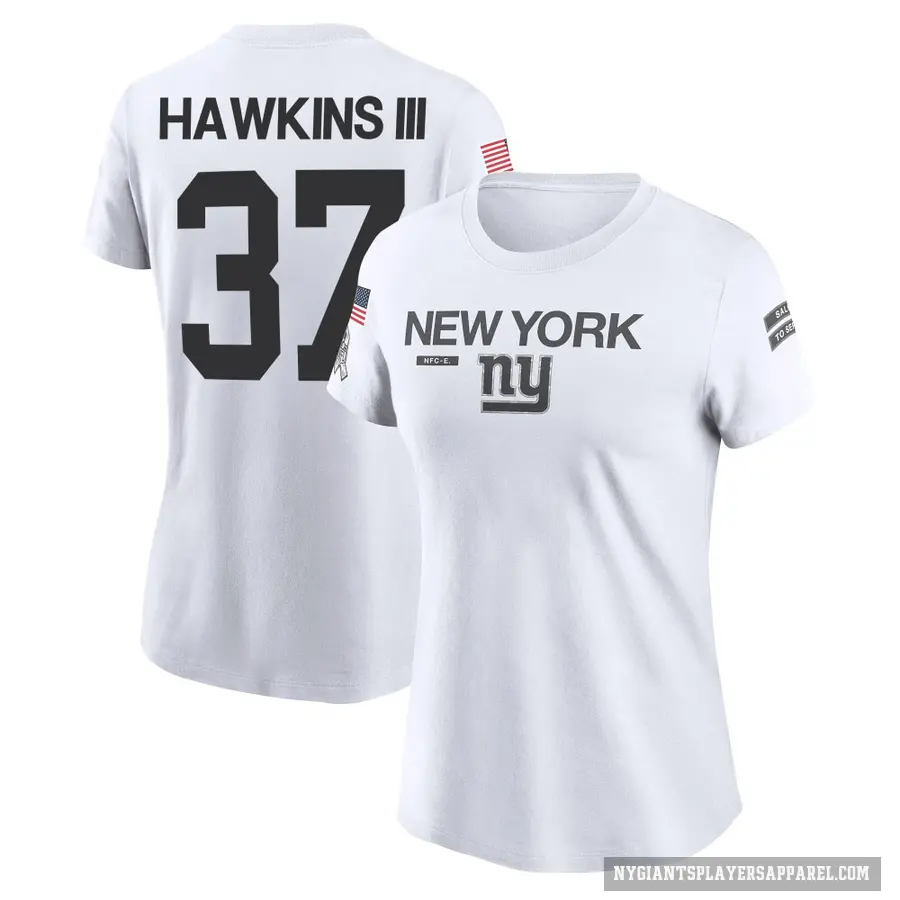 Women's ＃37 Tre Hawkins III New York Giants White 2024 Salute to Service Performance T-Shirt