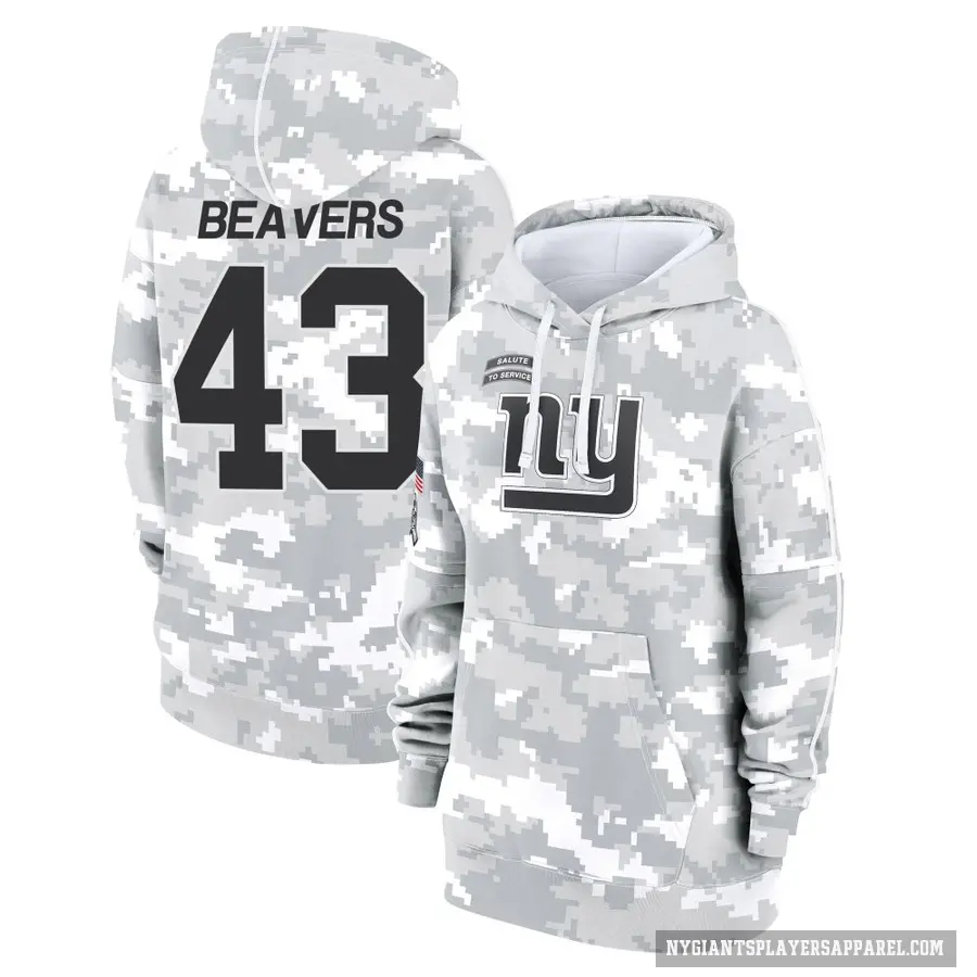 Women's ＃43 Darrian Beavers New York Giants Arctic Camo 2024 Salute to Service Club Fleece Pullover Hoodie