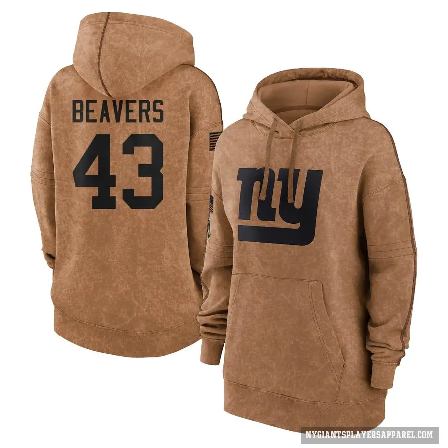 Women's ＃43 Darrian Beavers New York Giants Brown 2023 Salute To Service Pullover Hoodie