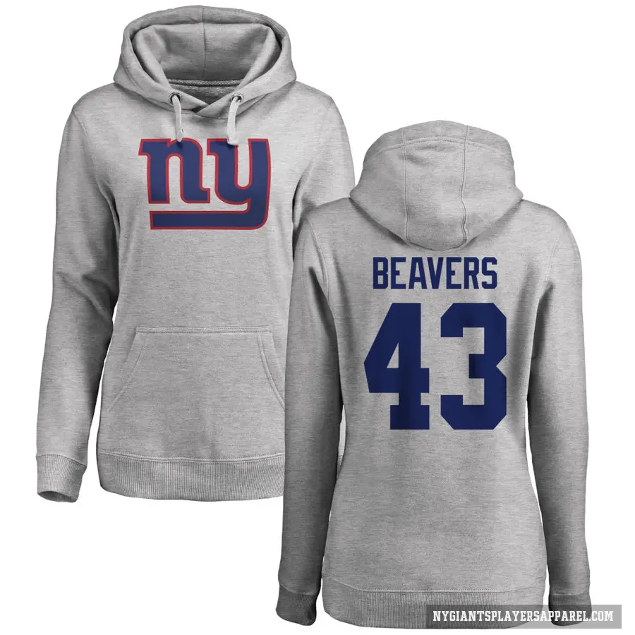 Women's ＃43 Darrian Beavers New York Giants Pro Line Ash Name & Number Logo Pullover Hoodie