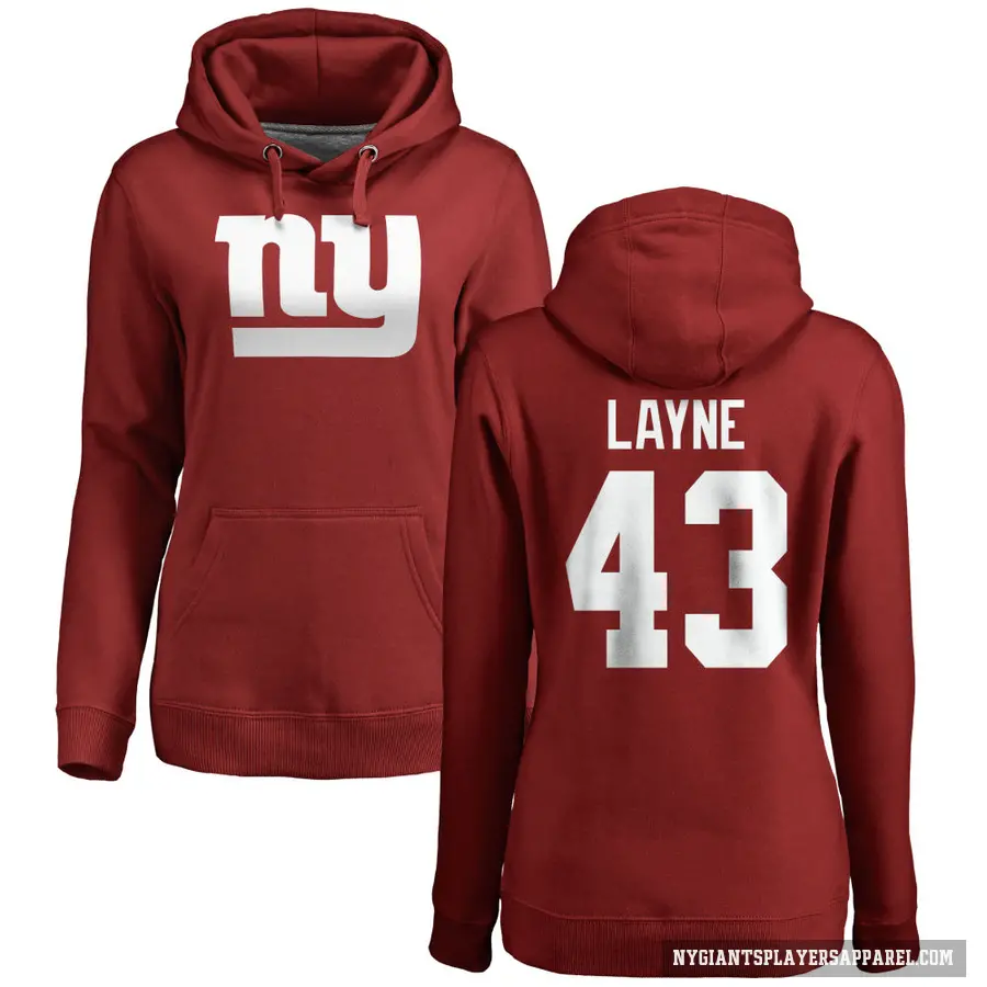 Women's ＃43 Raheem Layne New York Giants Red Pro Line Name & Number Logo Pullover Hoodie