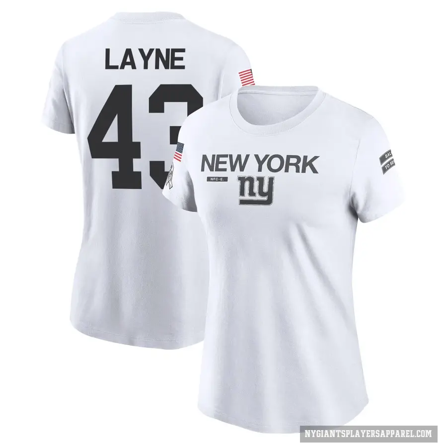 Women's ＃43 Raheem Layne New York Giants White 2024 Salute to Service Performance T-Shirt