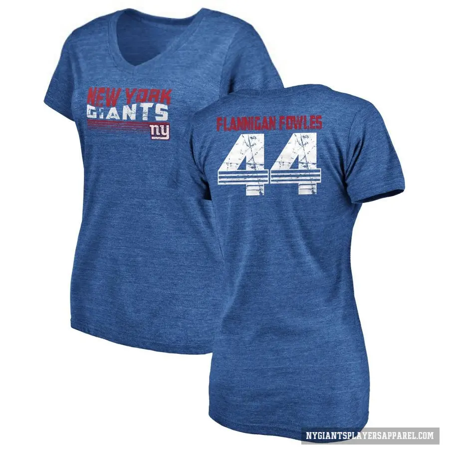 Women's ＃44 Demetrius Flannigan-Fowles New York Giants Royal Retro V-Neck T-Shirt