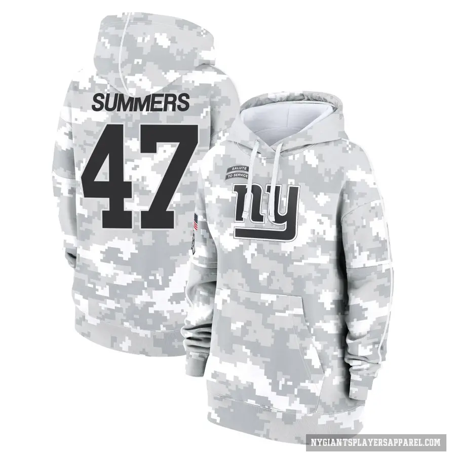 Women's ＃47 Ty Summers New York Giants Arctic Camo 2024 Salute to Service Club Fleece Pullover Hoodie