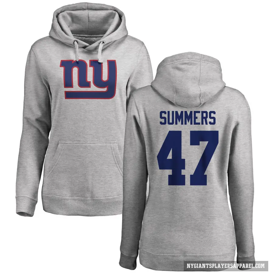 Women's ＃47 Ty Summers New York Giants Pro Line Ash Name & Number Logo Pullover Hoodie