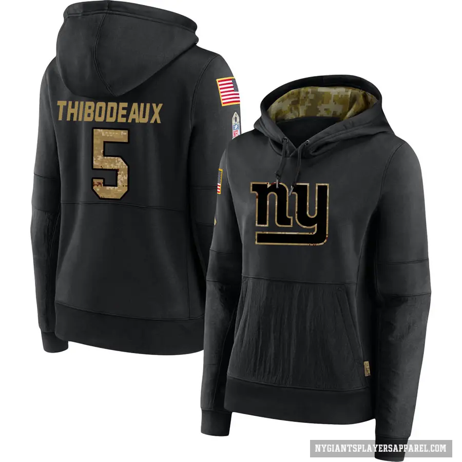Women's ＃5 Kayvon Thibodeaux New York Giants Black 2020 Salute to Service Sideline Performance Pullover Hoodie