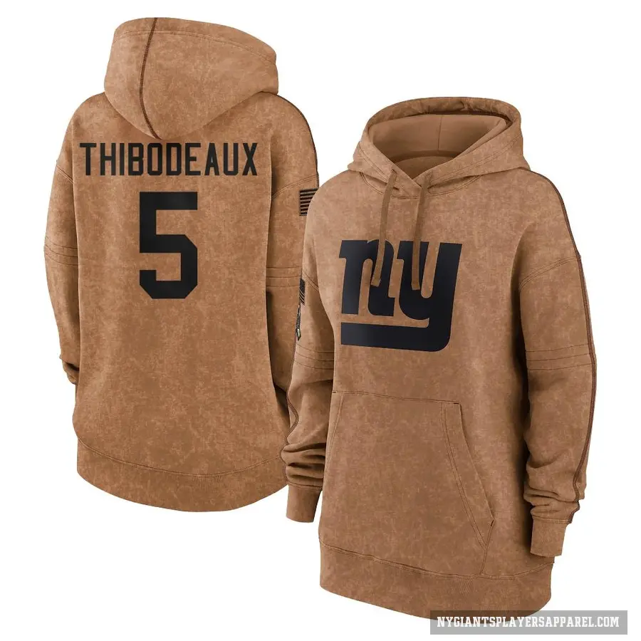 Women's ＃5 Kayvon Thibodeaux New York Giants Brown 2023 Salute To Service Pullover Hoodie