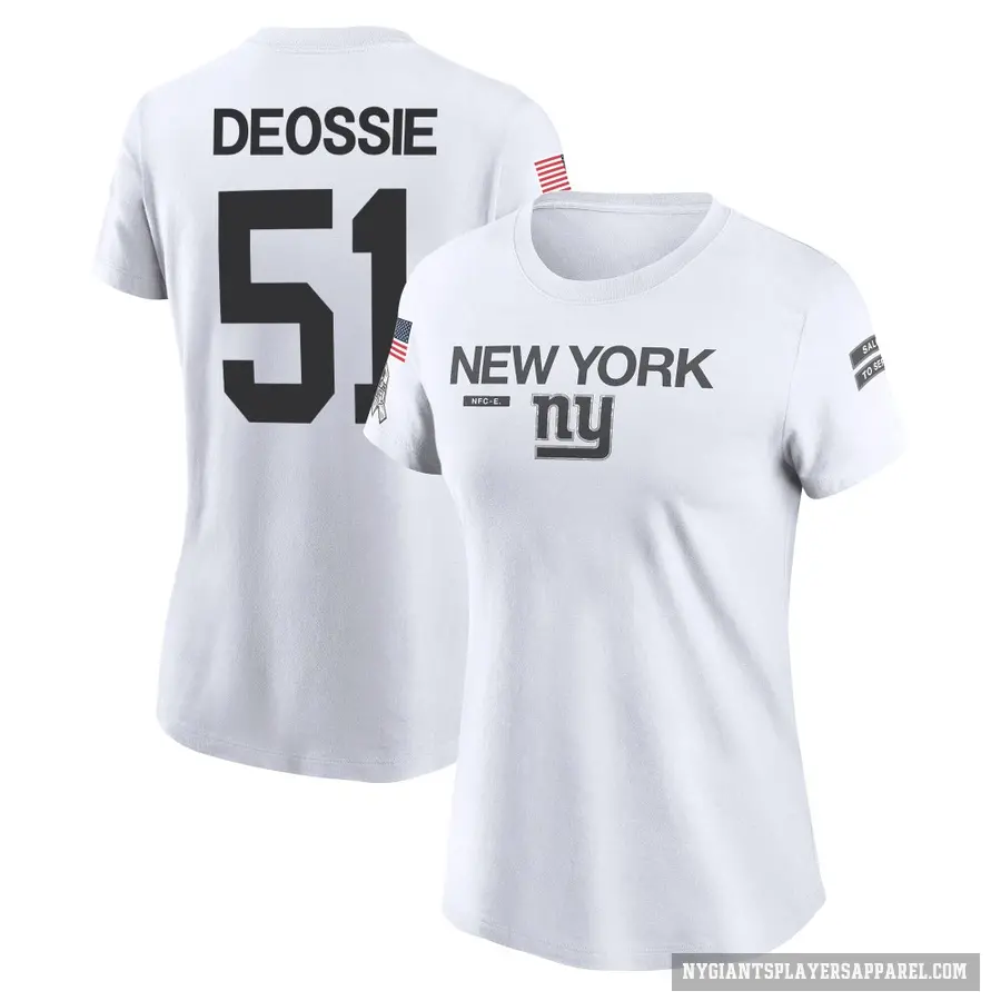 Women's ＃51 Zak DeOssie New York Giants White 2024 Salute to Service Performance T-Shirt