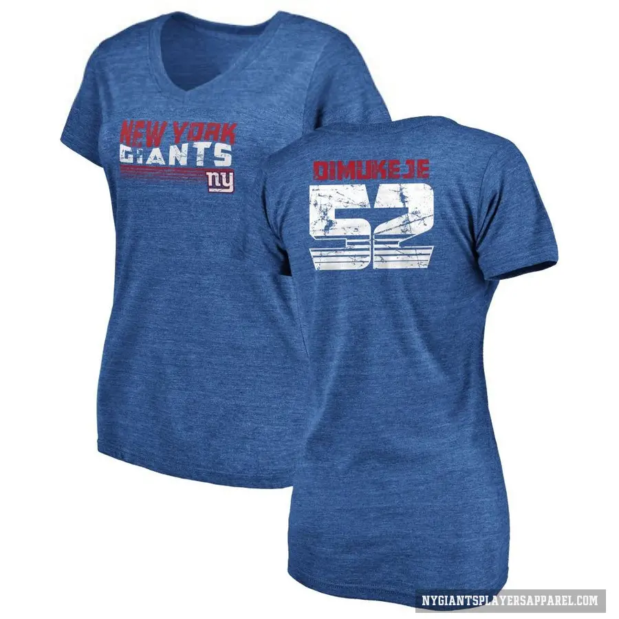 Women's ＃52 Victor Dimukeje New York Giants Royal Retro V-Neck T-Shirt