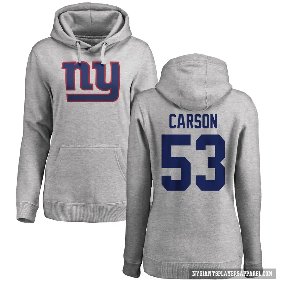 Women's ＃53 Harry Carson New York Giants Pro Line Ash Name & Number Logo Pullover Hoodie