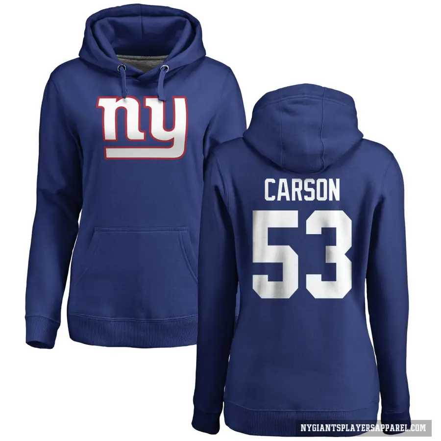 Women's ＃53 Harry Carson New York Giants Royal Pro Line by Branded Name & Number Pullover Hoodie
