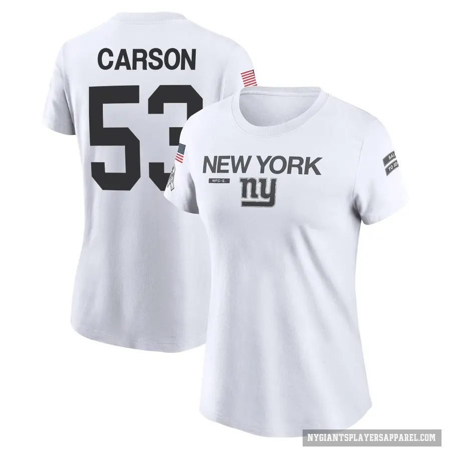 Women's ＃53 Harry Carson New York Giants White 2024 Salute to Service Performance T-Shirt