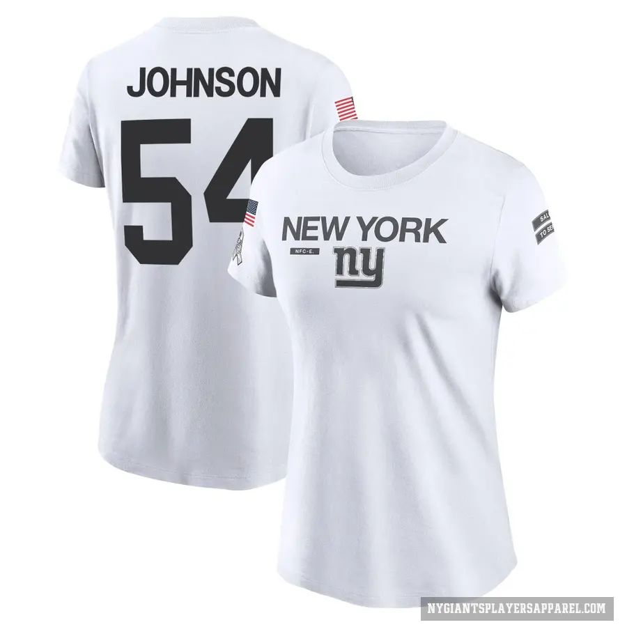Women's ＃54 Dyontae Johnson New York Giants White 2024 Salute to Service Performance T-Shirt
