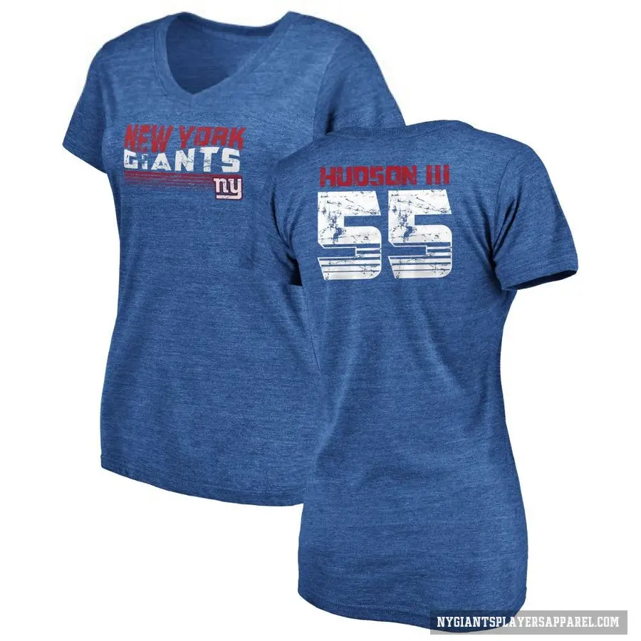 Women's ＃55 James Hudson III New York Giants Royal Retro V-Neck T-Shirt