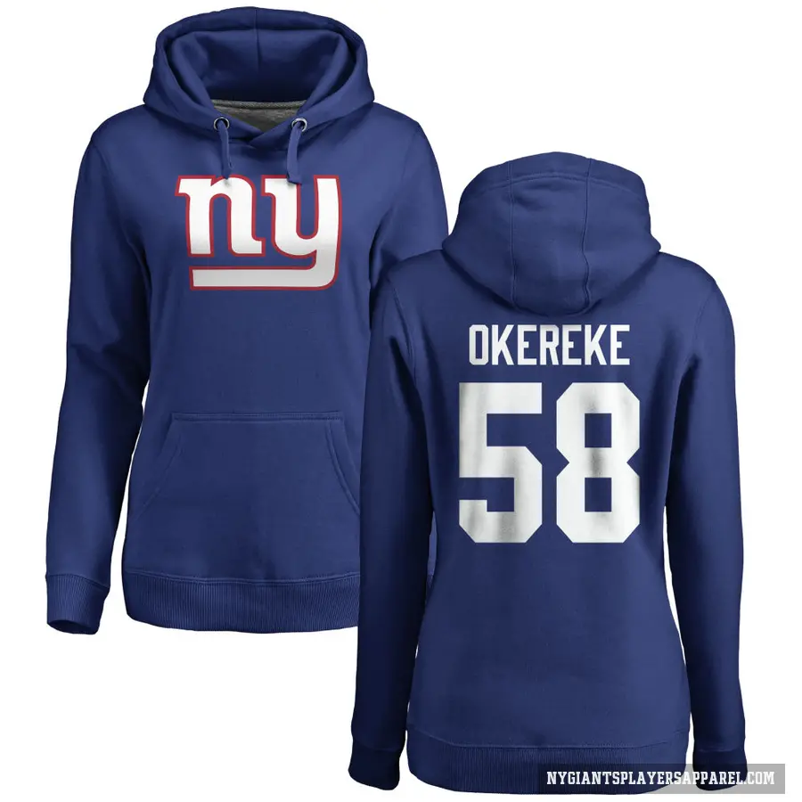 Women's ＃58 Bobby Okereke New York Giants Royal Pro Line by Branded Name & Number Pullover Hoodie