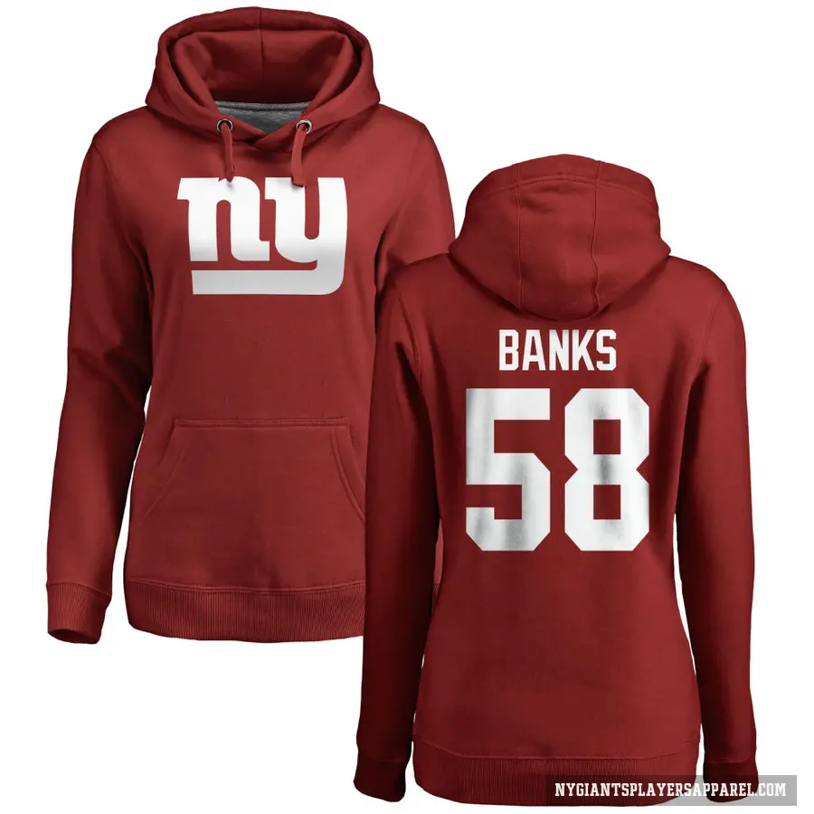 Women's ＃58 Carl Banks New York Giants Red Pro Line Name & Number Logo Pullover Hoodie
