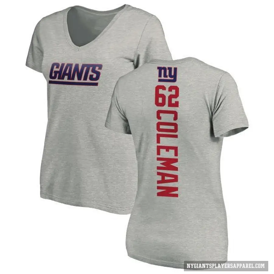 Women's ＃62 Davon Coleman New York Giants Ash Backer V-Neck T-Shirt